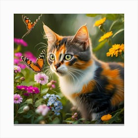 Cat With Butterflies 1 Canvas Print