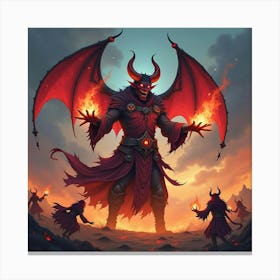 Demon Sorcerer Summoning Fire Minions, Colorful Landscape 1 Canvas Print