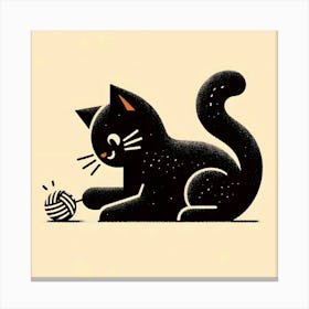 Black Cat Playing With Yarn Canvas Print