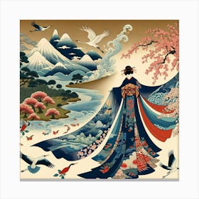 Asian Woman With Birds Canvas Print