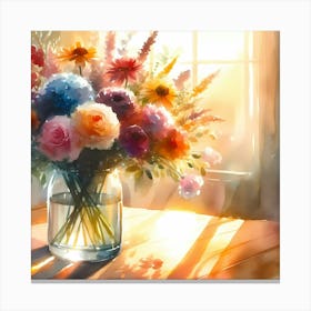 Watercolor Flowers In A Vase 1 Canvas Print