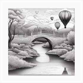 Black And White Bridge Minimalistic line art Landscape Canvas Print