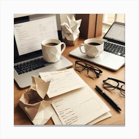 Desk With Coffee And Papers Canvas Print