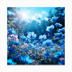 Blue Cosmos Flowers Canvas Print