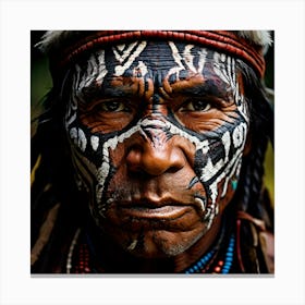 The Unyielding Guardian A Close Up Portrait Of An Indigenous Man With Fierce Traditional Face Paint Canvas Print