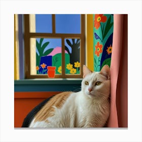 Default Matisse Inspired Open Window Cat Art 3 Canvas Print