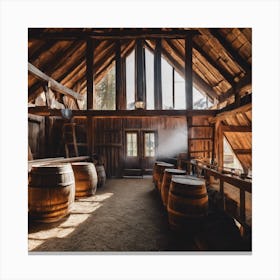 Barn Interior With Barrels Canvas Print