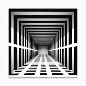 Simulated AIGenerated Wall Art Mockup,Black And White Abstract Corridor, Canvas Print