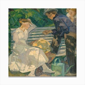 Two Children On A Bench Canvas Print