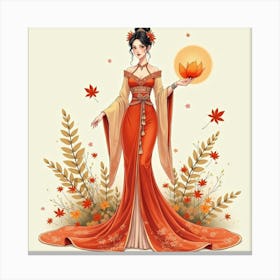 Elegant Empress With Watercolor Autumn Foliage 1 Canvas Print