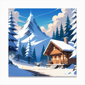 Winter Cabin In The Mountains 3 Canvas Print