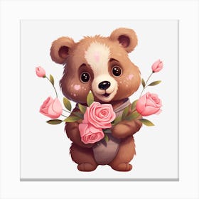 Teddy Bear With Roses 5 Canvas Print