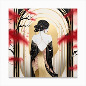 Chinese Lady Japanese Textured Monohromatic Canvas Print