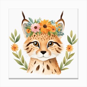 Floral Baby Lynx Nursery Illustration (27) Canvas Print