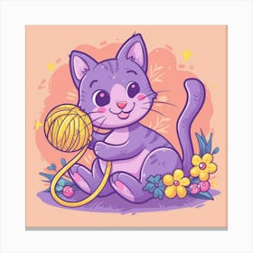 Cute Cat Playing With Yarn 1 Canvas Print