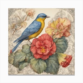 Bluebird With Flowers Canvas Print