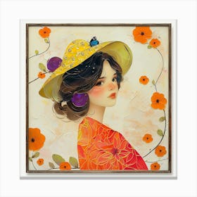 Asian Girl With Hat Canvas Print