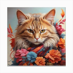 Cat With Flowers Canvas Print