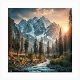 Trees And Mountains Canvas Print