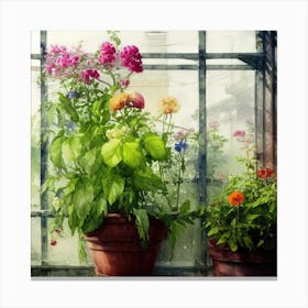 Watercolor Greenhouse Flowers 20 Canvas Print