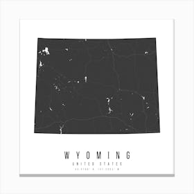 Wyoming Mono Black And White Modern Minimal Street Map Square Canvas Print