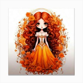 Firefly Character, Girl, Big Eyes, Orange, White, Flowers, Wreath, Curly Hair, Long Dress, Floral, P (1) Canvas Print