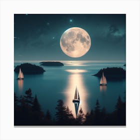 Full Moon Over The Water Canvas Print