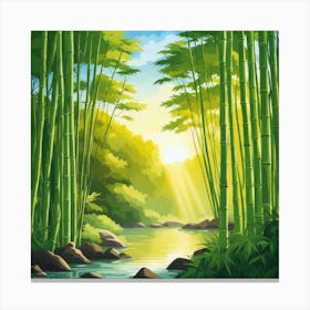 A Stream In A Bamboo Forest At Sun Rise Square Composition 286 Canvas Print