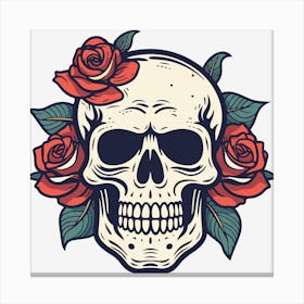 Skull With Roses Canvas Print