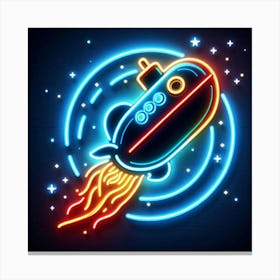 Neon Submarine In Space 1 Canvas Print