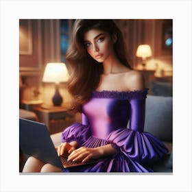 Beautiful Woman With Laptop 2 Canvas Print