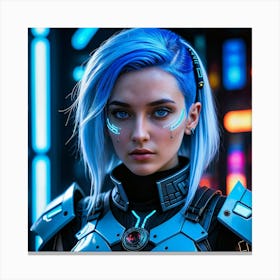 Futuristic Girl With Blue Hair 4 Canvas Print