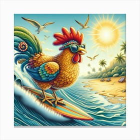 Rooster On Surfboard Canvas Print