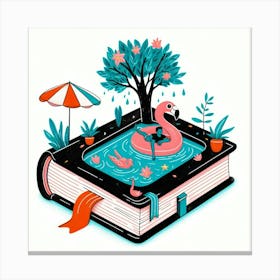 Flamingo In A Book Canvas Print