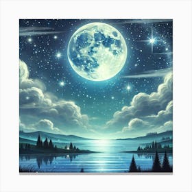 Full Moon Over Lake 11 Canvas Print