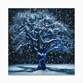 Blue Tree In The Snow Canvas Print