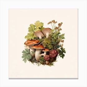 Mushrooms and heucheras - mushroom art print - mushroom botanical print Canvas Print