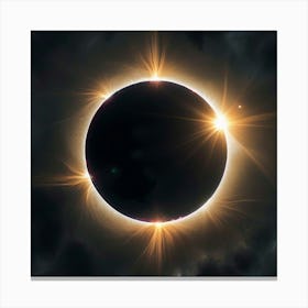 Dramatic Total Solar Eclipse With Luminous Golden Halo Canvas Print