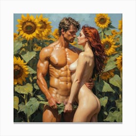 Couple In A Field of Sunflowers Canvas Print