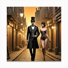 Steampunk Couple Date Night Cubism Style Canvas Print