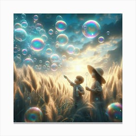 Children Playing With Soap Bubbles Canvas Print