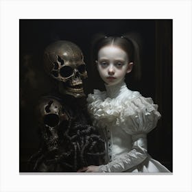 Little Girl With A Skeleton 1 Canvas Print