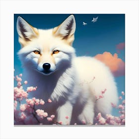 Fox In Cherry Blossoms Canvas Print