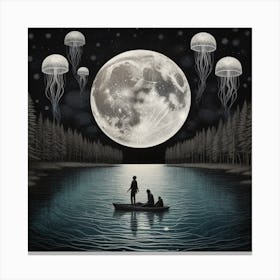 Moon And Jellyfish Canvas Print