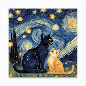 Starry Night Cats 12 Canvas Print