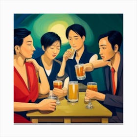 Asian Friends Drinking Beer Canvas Print