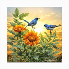 Two Blue Birds, by Peter Ghetu 2024 Canvas Print