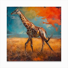Warm Tones Of Giraffe Walking Through The Grass 1 Canvas Print