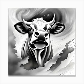 Cow In Black And White Monochromatic Canvas Print