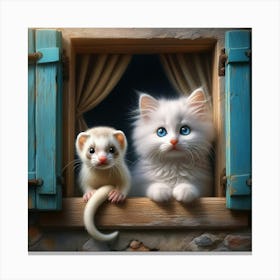 Ferret And Cat 2 Canvas Print